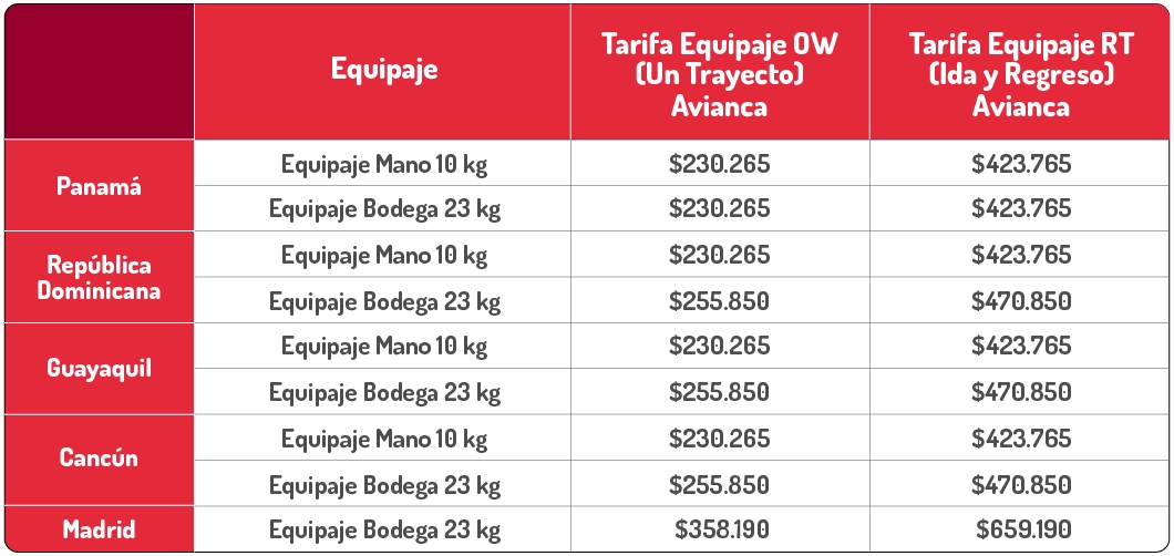 equipaje de bodega internacional