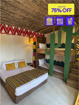 Hotel Wayira Beach - Bungalow Kids - La Guajira - Mega Ofertón- (3 Noches)
!Lo Quiero!
Reserva entre el 24 al 29 de octubre de 2025. Viaja entre el 24 de octubre de 2025 al 30 de junio de 2026 .
Hotel Wayira Beach - Bungalow Kids (La Guajira)